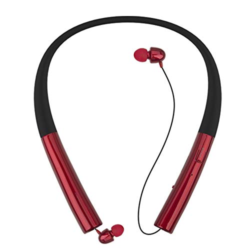 Retractable Bluetooth Headset Pianogic HB-905 V4.0 Music Sport Wireless Neckband Magnetic Stereo Noise Cancelling Sweatproof Earphones Retractable Earbuds and Call in Vibration Reminder (Red)