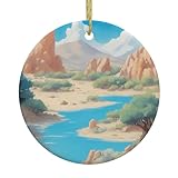 YYHHAOFA Oasis in The Desert Bedruckter Weihnachtsbaum-Anhänger aus Keramik, rund, speziell für den Urlaub entworfen