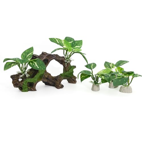 Image of Driftwood Cave Aquarium Decor Silk Aquarium Plants for Betta Fish Tank Accessories Decorations