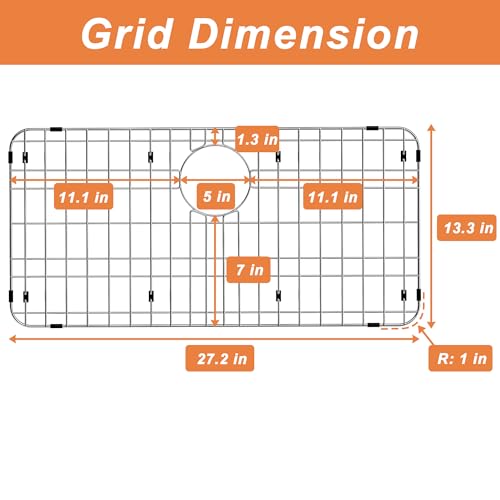 SlimmKISS Sink Protector for Kitchen Sink,27.2 X 13.3 inch Sink Rack,Metal Sink Grate with Strainer,Stainless Steel Sink Grid for Bottom of Sink with Rear Drain Hole Dia 5",Corner Radius 1" by SlimmKISS - Used condition - Image 3