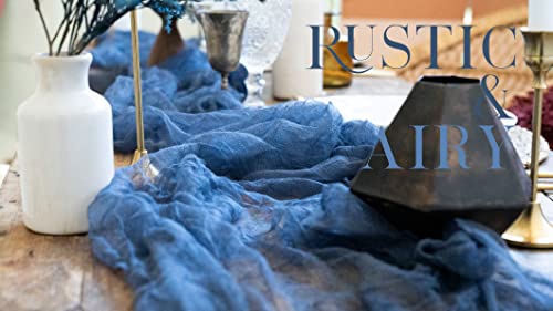 Ls Designs Rustic Cotton Gauze Cheesecloth Table Runner 36 Inch X 180 Inches (3 Ft X 15 Ft) Open Edge, Non-Seared, Wedding, Bridal Shower, Baby Shower, Wedding Drapery, Table Runner (Stone Slate Blue) #TOP2