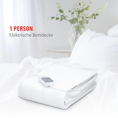 alpina Heizdecke - Wärmedecke 80 x 150CM - Wärmeunterbett 60W - Beheizbare Decke mit 3 Wärme-Einstellungen - Maschinenwaschbar im Wollprogramm - Schutzklasse II - Polyester - Weiß