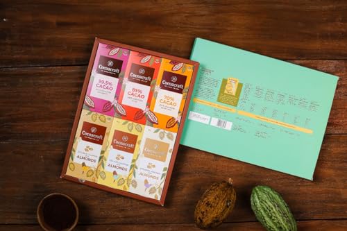 Image of Cocoacraft Chocolate Carnival 6 Premium Bars | White, Milk & Dark Chocolate with Roasted Almonds, Classic Dark 70%, 85% & 99.5% | Premium Gift Hamper for Christmas, Birthday, Wedding, Anniversary