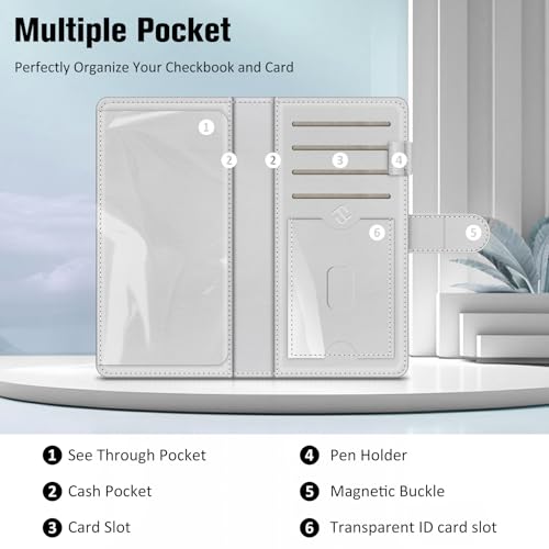 Image of FINTIE Checkbook Cover for Personal Checkbook, RFID Blocking Big Capacity Standard Register Duplicate Checks with Pen Holder, Cards Slots (Flower Fantasy)