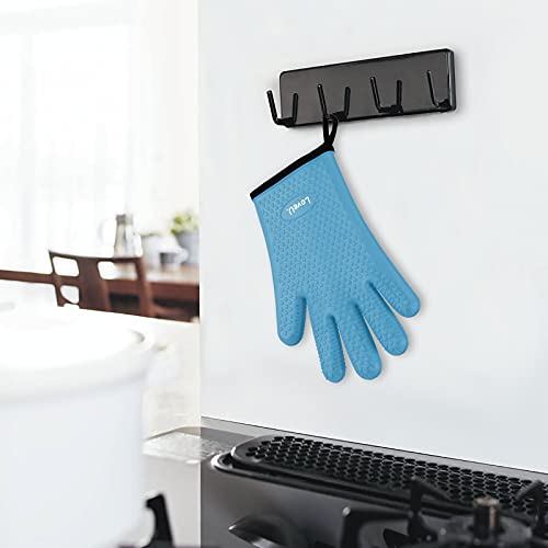 Image of Kitchen Oven Gloves - Dual-Layer Heat Resistant Grilling Gloves, Silicone Oven Mitts with 5 Fingers, Waterproof Non-Slip Pot Holder for Barbecue, Cooking, Baking (XL-XXXL, Blue)