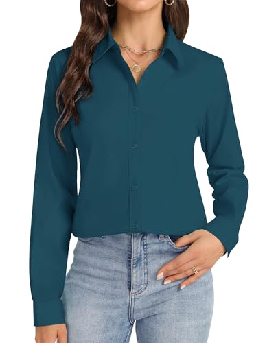 Image of J.VER Button Down Shirts for Women Stretch Collared Cotton Long Sleeve Dress Shirt Business Casual Blouse for Work