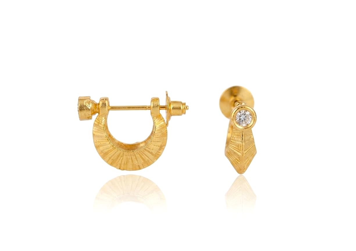 Rajasthani Style Murki Earrings for Men | Gold Plated Hoop Earrings for Boys | Traditional Rajput Bali with American Diamond | Brass Push Back | Daily Wear Ethnic Fashion Jewellery | Stylish Stud Hoop Earring-picture-16