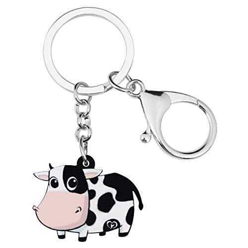 WEVENI Acrylic Cute Dairy Cow Keychain Cattle Keyring Farm Jewelry Charms For Women Girls