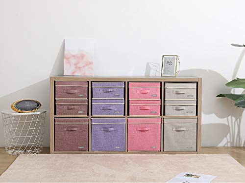 Image of YueYue Foldable Fabric Closet Organizer Bins Box Storage - 4 Pack 12.4 X 12 X 6.7 Inch Storage Bins With Lids 4 Light Color Basket Boxes - Bins Storage Box Collapsible Cloth Home Lid