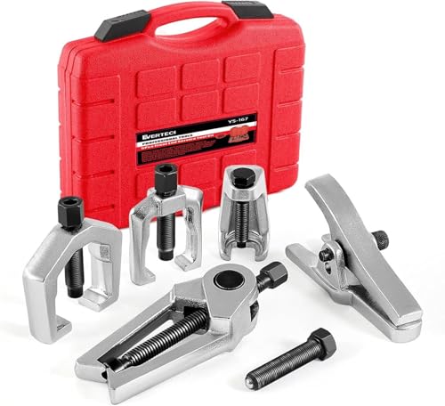 Ball Joint Separator & Pitman Arm Puller Set, 5-in-1 Tie Rod End Removal Tool for Suspension Repair, Ball Joint Press Kit Universal Front End Service Tool Kit, Ball Joint Separator for Vehicles YS167