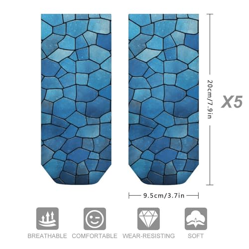 Blue Tile Pattern Ankle Socks 5-Pack, Breathable Casual Athletic Socks for Women Men, One Size (6-11)2