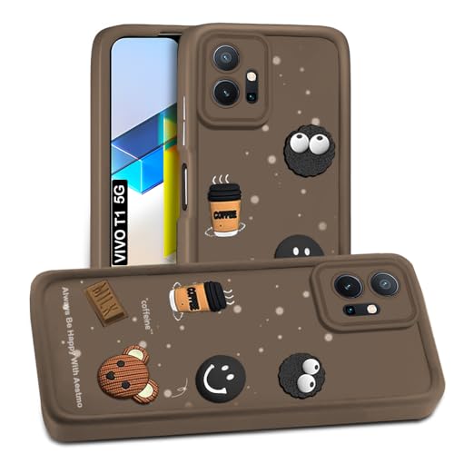Image of AESTMO Back Case Cover for Vivo T1 5G / Y75 5G / iQOO Z6 5G Cover | Cute Fun Cartoon 3D Ball | Coffee Silicone Case | Full Body Protection | Camera Protection Back Cover (Brown)