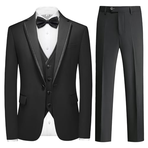 Tuxedo Suits for Men 3 Piece Regular Fit Formal Set Notch Lapel Suit Jacket Pants for Wedding Business
