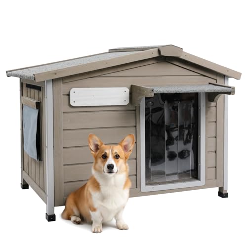 PetsCosset 30.1" L Large Dog House Outdoor & Indoor,Fir Wood Dog Kennel with Weatherproof Openable Asphalt Roof,Spacious Doghouse with Anti-Chewing Me