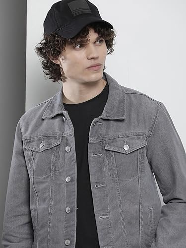 Image of The Indian Garage Co Men Slim Fit Solid Denim Trucker Jackets