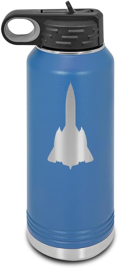 SR-71 Blackbird Laser Engraved Water Bottle Customizable Polar Camel Stainless Steel with Straw - Skunk Works Blue 32 oz