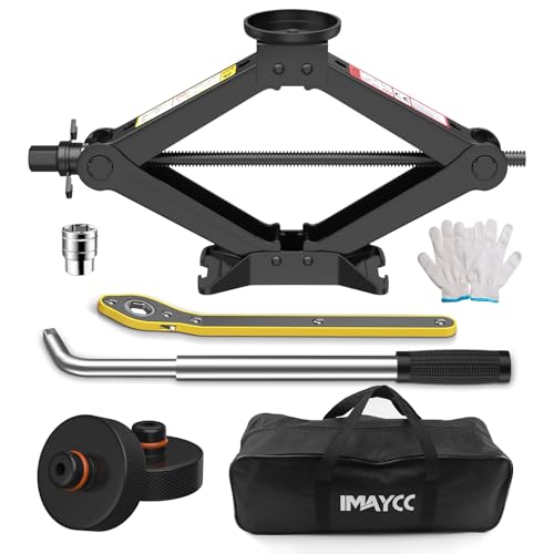 IMAYCC Kit de Cric Voiture pour Tesla Model 3/Y/S/X, 2.5TCric à Ciseaux pour Tesla avec 2-Tesla Jack Pad en Caoutchouc,Poignée à cliquet et Clé à Molette...