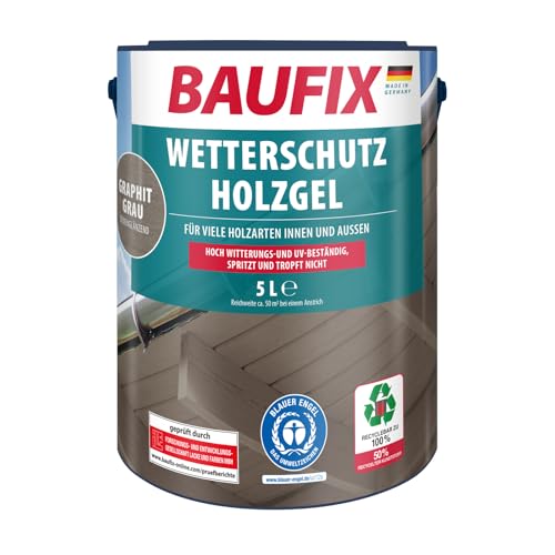 BAUFIX Wetterschutz-Holzgel graphitgrau, seidenglänzend, 5 Liter, Holzlasur, tropfgehemmte Holzlasur, für alle Holzarten, witterungsbeständig