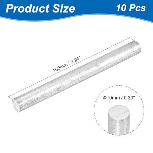 QUARKZMAN 10 Stück Zinkstange 99.995% Hochreiner Fester Zinkstab 3/8\(10mm) Durchmesser 4\(100mm) Länge Zinkmetallstab Anode Gute Leitfähigkeit Für Experimente Forschung DIY Handwerk
