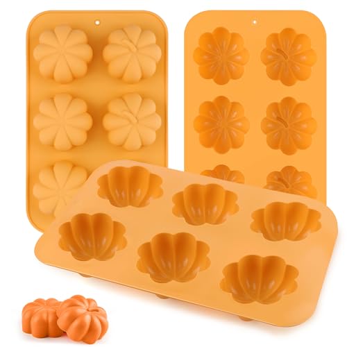 Tikxlafe 3-Pack 6-Cup Silicone Muffin Pans, Nonstick Cupcake Baking Molds, Muffin Cupcake Pans Molds for Baking, BPA/PFA-Free, Dishwasher & Oven Safe Pumpkin