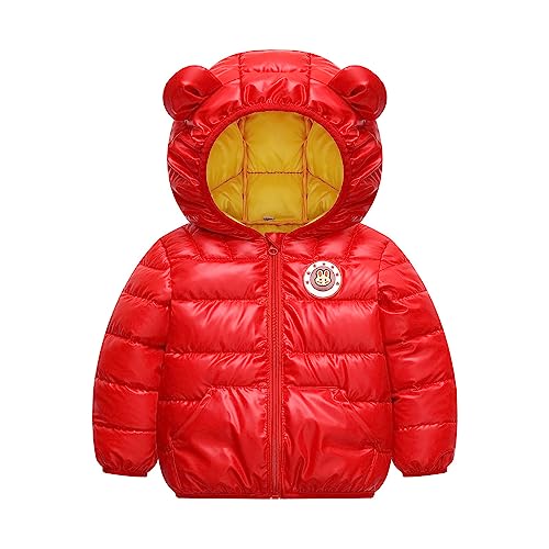 Boys Winter Coat Large Cartoon Luminous Rabbit Pattern Bear Ears Hooded Coat Jacket Little Boys Winter (Red, 4-5 Years)