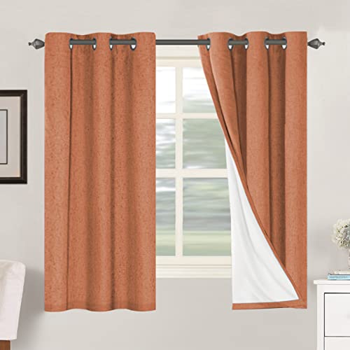 Image of H.VERSAILTEX 100% Blackout Curtains for Bedroom Thermal Insulated Linen Textured Curtains Heat and Full Light Blocking Drapes Living Room Curtains 2 Panel Sets, Orange, 42x63 Inch