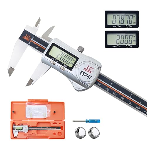 Digital Caliper Measuring Tool, IP67 Coolant/Water/Dust Proof 0-6"/0.0005" Stainless Steel Micrometer, Precise ±0.001mm, Large LCD Display, Inch/MM Conversion, Digital Caliper Storage Case Included