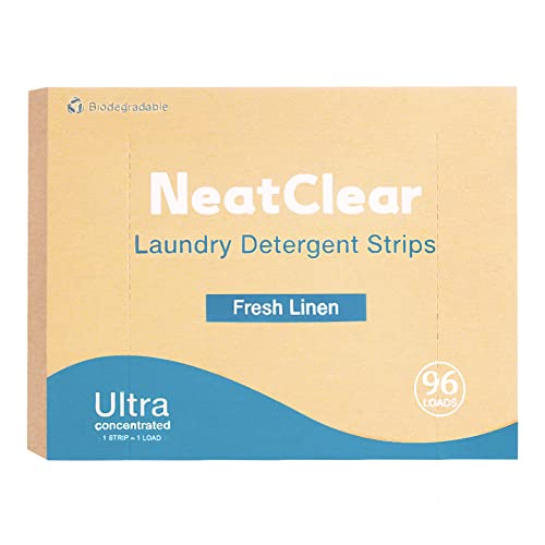 NeatClear Hojas de detergente para ropa ecológicas, aroma de lino fresco, 96 unidades, embalaje biodegradable, suave con la ropa y el planeta