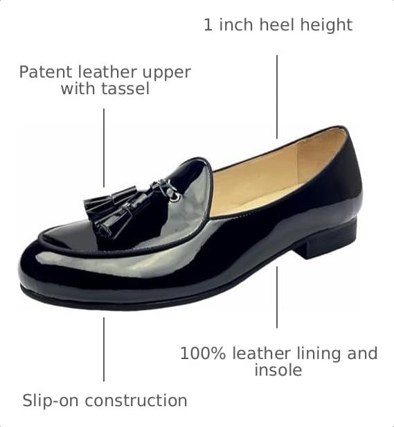 Image of Justar Men's Black Leather Tuxedo Dress Shoes Tassel Loafers Slip-on Formal Shoe