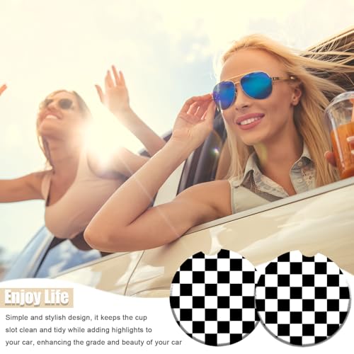 2 Pack Posavasos para Carro Black White Checkered Cerámica miniatura 7