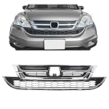 KUAFU Front Bumper Upper & Lower Grille Grill Compatible with 2010-2011 Honda CRV CR-V Replacement for 71123-SWN-H11 71121-SWN-H11 Hood Mesh Radiator Grille Grill Chrome Painted Silvery+Black