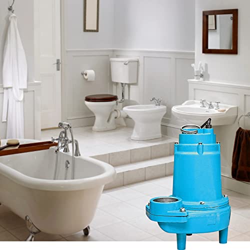 Image of Little Giant 14S-CIM, 115 Volt, 1 /2 HP, 6000 GPH Manual Submersible Sewage Ejector Pump, 20-Foot Power Cord, 3-Inch Discharge, Blue, 514420