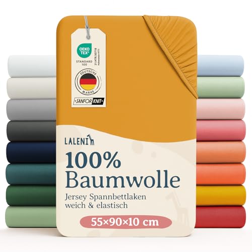 Laleni Jersey Spannbettlaken, 55x90cm, für Baby Beistellbett & Stubenwagen, 100% Baumwolle, Oeko-TEX Zertifiziert, Gelb – Ansicht 1