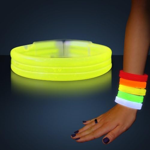 FlashingBlinkyLights Thick Yellow Glow Bracelets (Tube of 25) Glow in Dark Bangle Bracelets