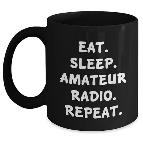 Taza de café negra Eat Sleep Amateur Radio Repeat miniatura 1