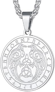 FaithHeart Norse Jewellery Viking Raven Necklace Stainless Steel Odin Crow Pendant Nordic Amulet Jewelry for Men Boys Can Custom Engraved
