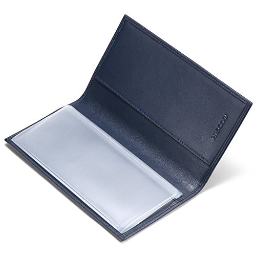 Image of HISCOW Slim Leather Checkbook Cover for Personal Checks, Dark Blue, One Size