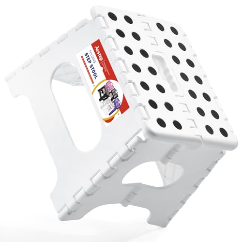 ACSTEP 7.5 Inch Folding Step Stool Foldable Stool Height Kids Step Stool 176 lb Capacity Plastic Collapsible Stool White Small Stepping Stools Foot Stools Suitable for Kitchen