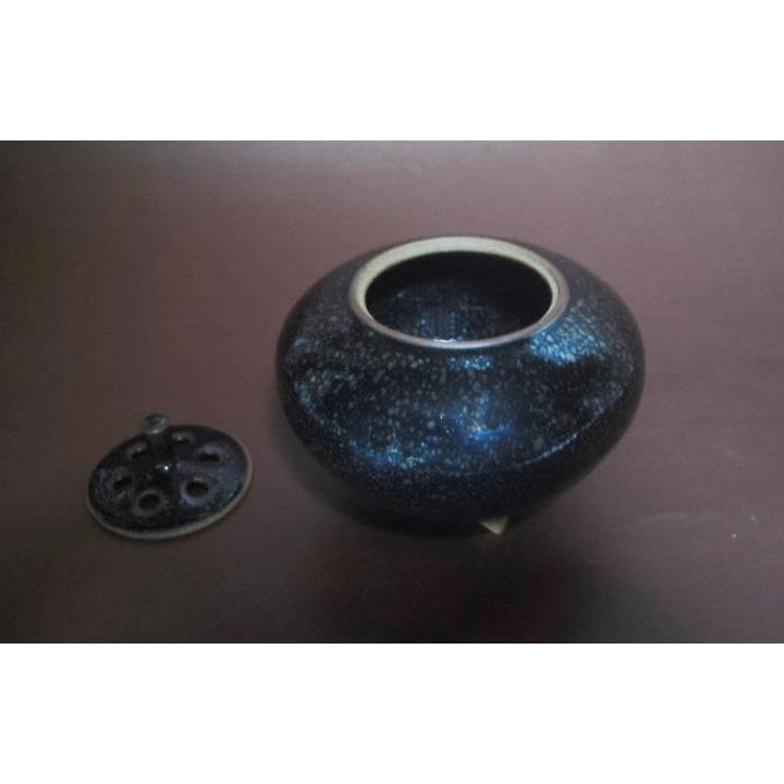 京焼 清水焼 鴻応窯 安房幸男 油滴天目 香炉 共箱 1258
