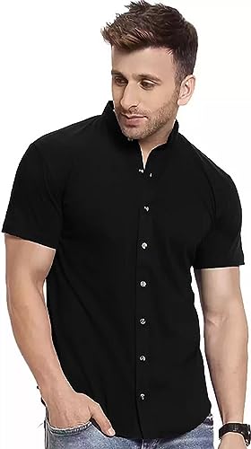 Image of EYEBOGLER Mens Cotton Blend Henley Neck Half Sleeve Solid Button Style Tshirt