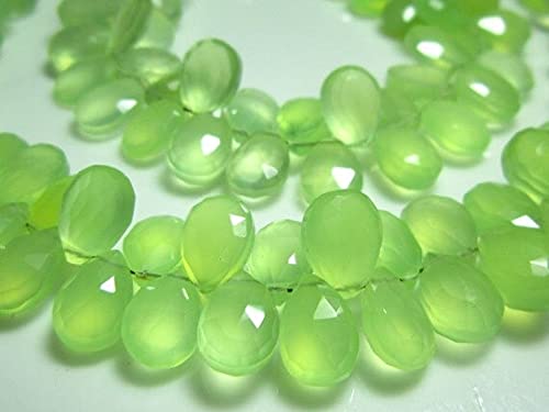 Lime chalcedony faceted pear briolette 10x7mm pour création de bijoux DIY