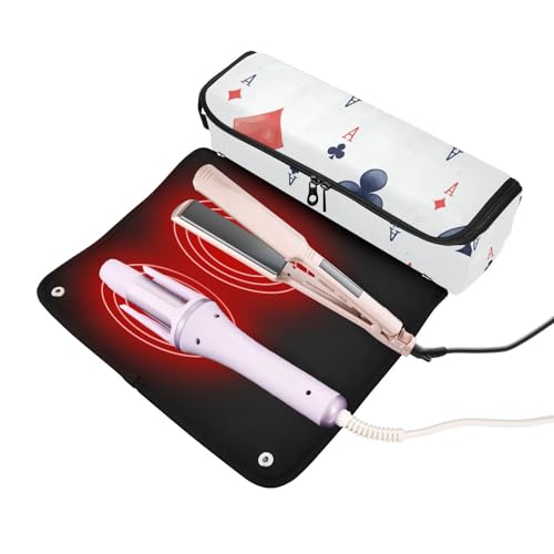 Bolso de viaje y alfombra resistente al calor para herramientas de cabello, organizador de gran capacidad para planchas, rizadores y secadores de pelo, diseño divertido, blanco frío miniatura 2
