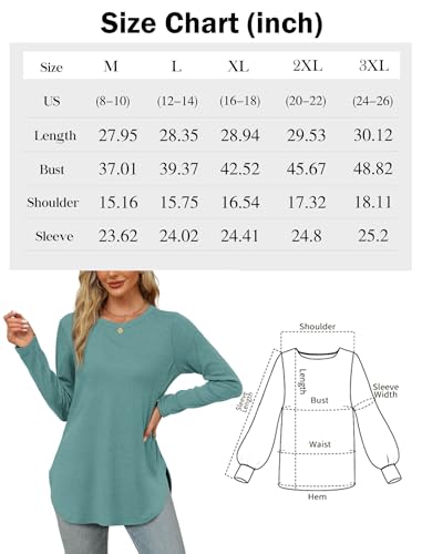 Womens Long Sleeve Round Neck Shirts Side Split Basic Loose Tunic Tops Casual 20252