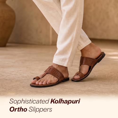 Image of FAUSTO Men Casual Outfit Kolhapuri Toe Ring Strap Ortho Slippers | Memory Cushioned Footbed | Ultra Lightweight and Comfort Slip On Slipper