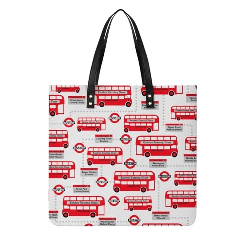 Sac à main shopper bus rouge femmes grand format 39x39cm imprimé original