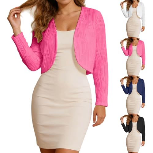 Cropped Cardigan for Women Open Front Long Sleeve Knit Bolero Shrug