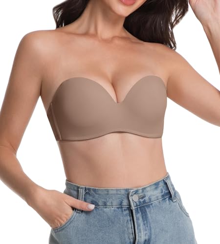Image of Strapless Bras for Women with Support - Womens Underwire Push Up Plunge Full Coverage Tshirt Bra with Extender