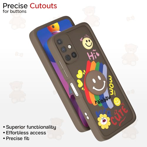 Image of Pikkme Back Cover for Samsung Galaxy M51 | Soft Silicone| Cute Rainbow Smile & 3D Cartoon Flower Design | Shockproof Raised Camera Protection Bumper Case (Brown)
