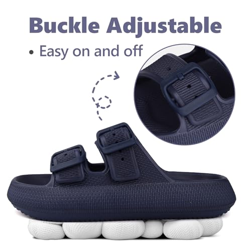 Kids Cloud Buckle Slides丨Boys Girls Slip On Sandals丨Youth Adjustable Flip Flops丨EVA Summer Slippers Beach Pool Shower Shoes（12 Little Kids - 7 Big Kids）3