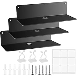 Estanterias Sin Tornillos Baratas 3 Piezas Estantes Flotantes Acrílico, Estante de Pared de Acrílico sin Taladrar, Baldas Flotantes Invisible, para Baño, Sala de Estar, Dormitorio, Cocina, Oficina, con Clips para Cables - negro